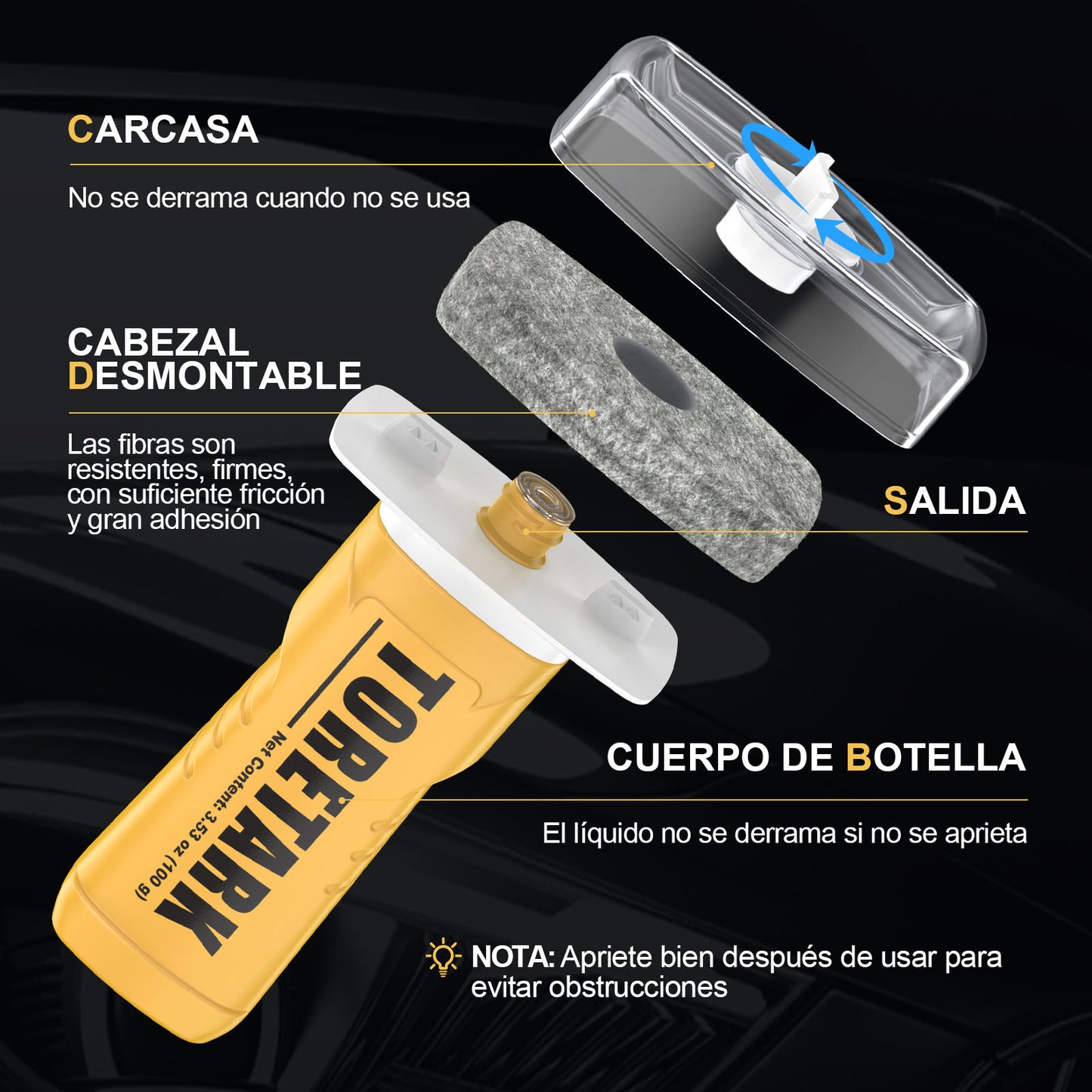 Toretark® Ultimate 2 en 1 Cepillo Desengrasante Automotriz para Película de Aceite