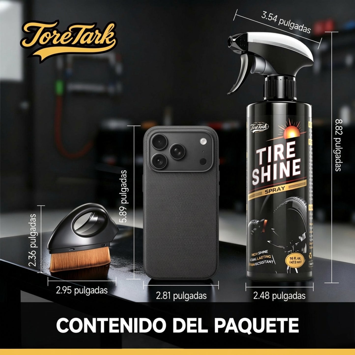 Spray Abrillantador de Llantas, Resistente a manchas y Brillo Instantáneo de Larga Duración