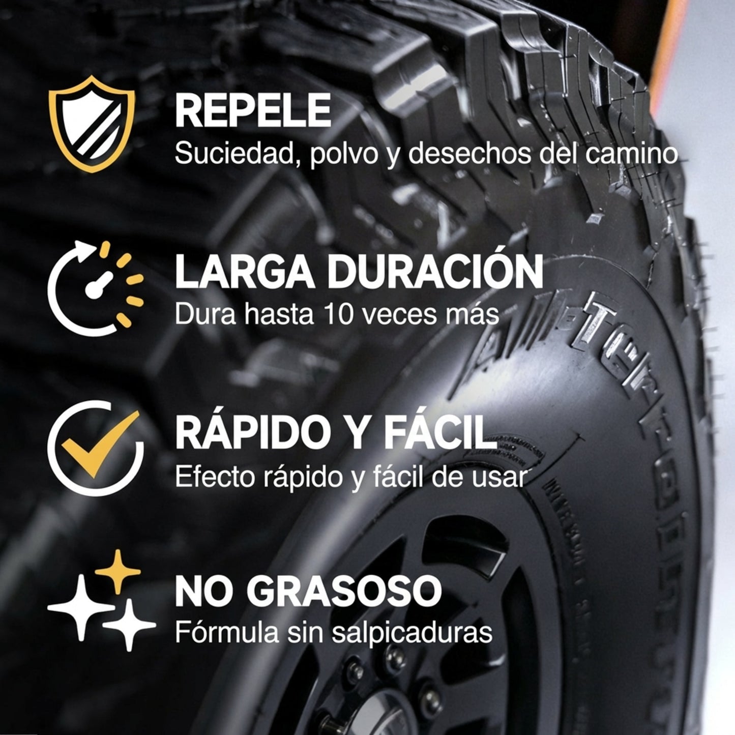 Spray Abrillantador de Llantas, Resistente a manchas y Brillo Instantáneo de Larga Duración