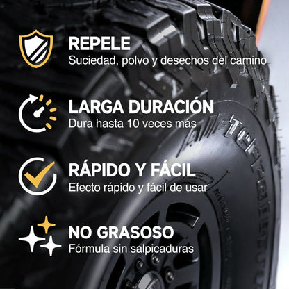 Spray Abrillantador de Llantas, Resistente a manchas y Brillo Instantáneo de Larga Duración