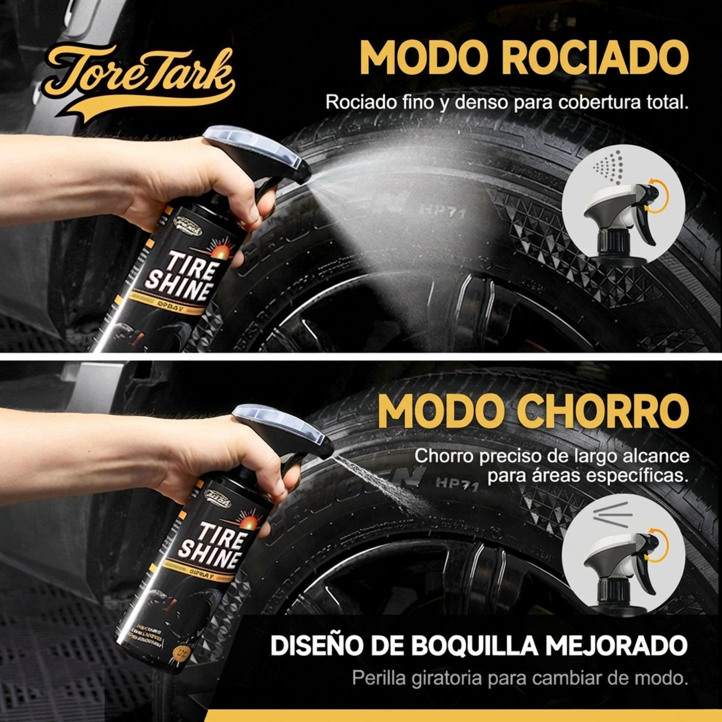 Spray Abrillantador de Llantas, Resistente a manchas y Brillo Instantáneo de Larga Duración