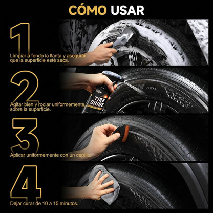 Spray Abrillantador de Llantas, Resistente a manchas y Brillo Instantáneo de Larga Duración